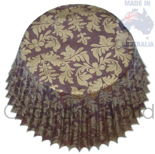 500PC BROWN GOLD FLORAL DAMASK PAPER MUFFIN CUPCAKE PATTY PANS - Click Image to Close